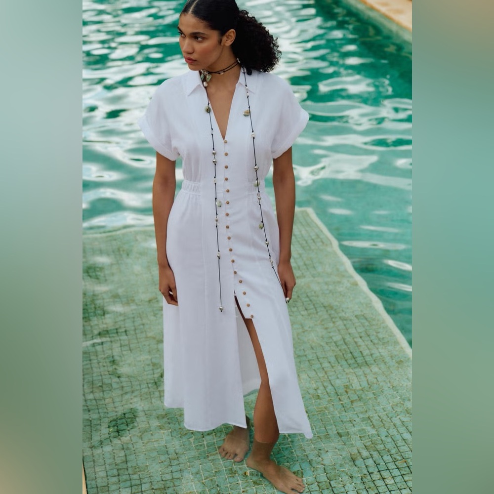 Zara White V-Neck Swim Cover-Up
